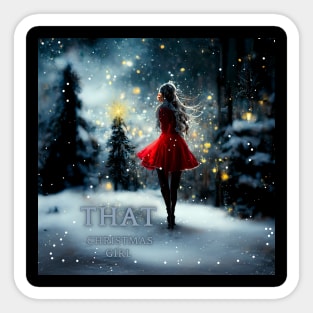 Christmas girl in a red dress - xmas art Sticker